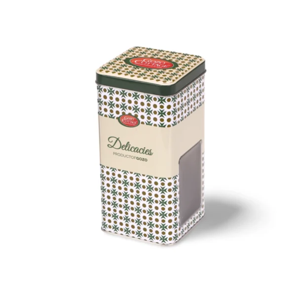 Individuelle quadratische Lebensmittel-Blechdose mit Fenster – gemustertes Dekorationsdesign