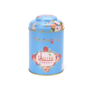Boîte métallique personnalisée pour thé avec couvercle en dôme – Bleu floral
