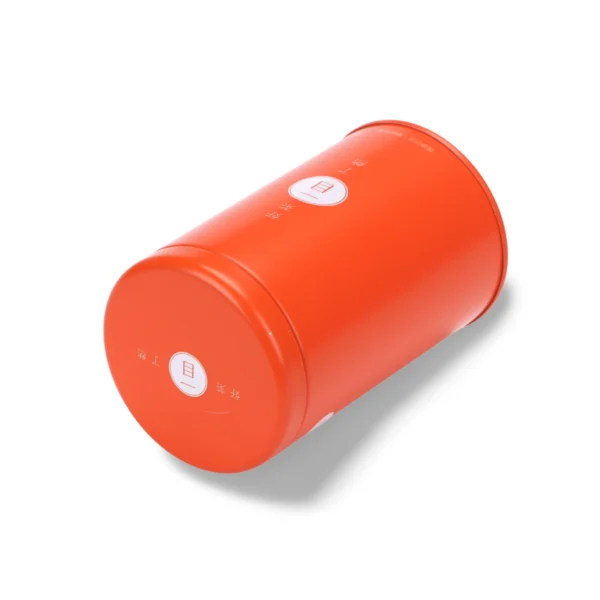 Aangepaste cilindrische theeblik – heldere oranje/rode afwerking