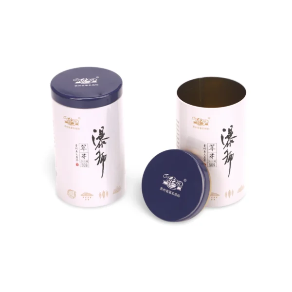Boîte métallique personnalisée pour thé avec couvercle coulissant bleu foncé