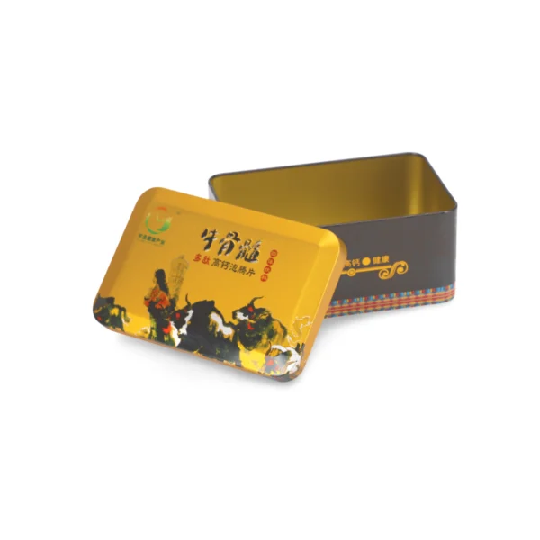 Custom Flat Rectangular Tin Box – Black and Gold Theme