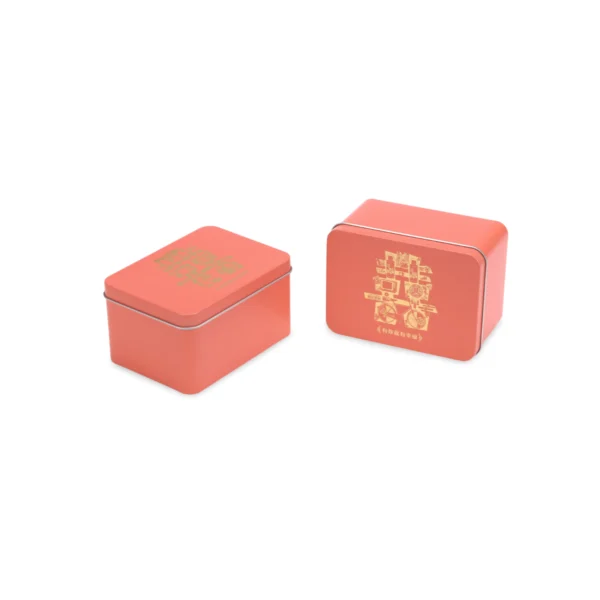 Custom Flat Rectangular Tin Box – Coral Red/Orange