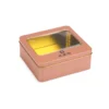 Caja metálica cuadrada personalizada con tapa con ventana – Oro rosa