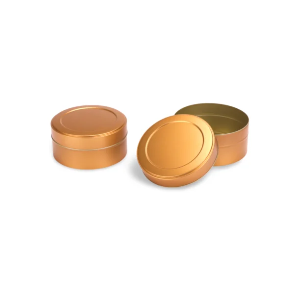 Custom Shallow Round Tin – Unprinted Copper/Gold Finish