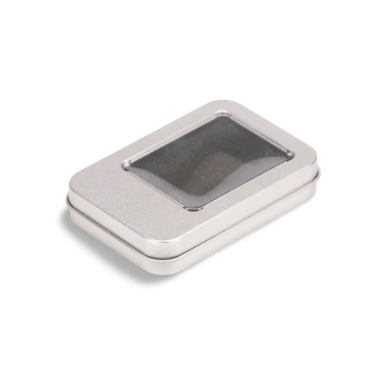 Flat Silver Tin Box with Clear Viewing Panel, Customizable