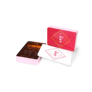 jiamu-square-confectionery-tin-with-insert-pink-red Custom Square Food Tin with Inner Tray – Pink/Red Design