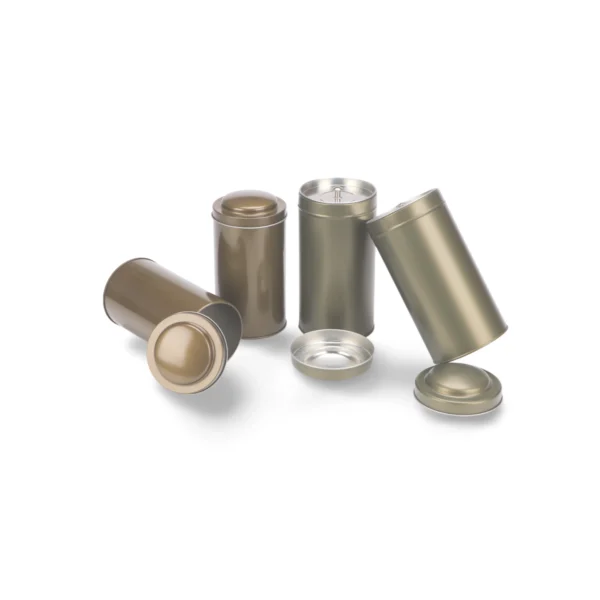 Envase de hojalata cilíndrico alto personalizado – Elegante color oro champán