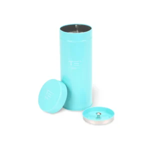 Aangepaste hoge cilindrische theeblik met dubbel deksel – cyaanblauw