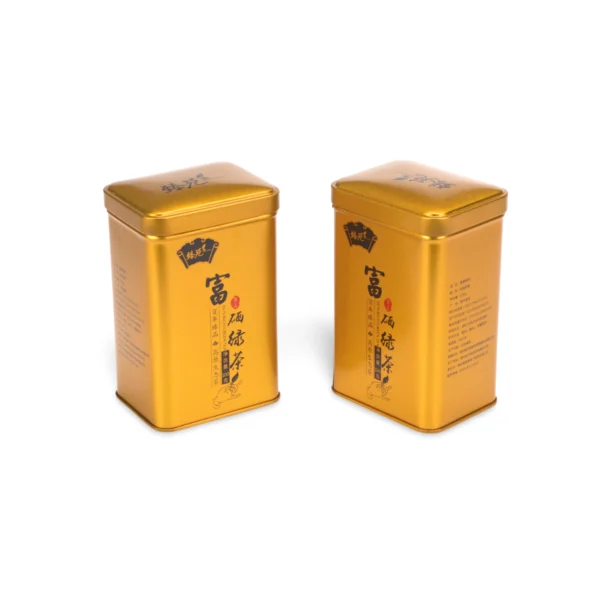 Elegante caja metálica dorada para el envasado de hojas sueltas