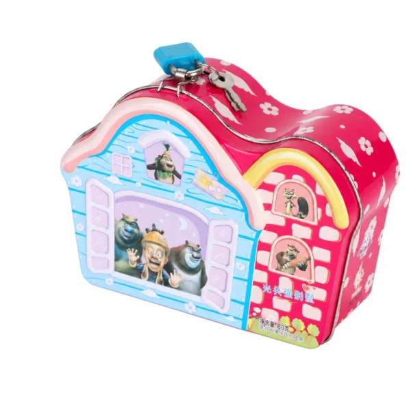 Foto do produto da caixa de lata para doces em formato de casa personalizada 2 por JIAMU Packaging
